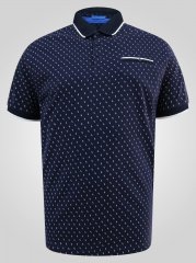 D555 Reid AOP Polo With Jacquard Collar, Pocket And Cuffs Tumši zila