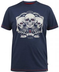 D555 COOK Trio Of Skulls Printed Crew Neck T-Shirt Slate Blue