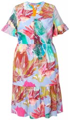Ulla Popken 836746 Ziedaina midi kleita ar volāniem Gaiši zils
