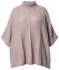 Ulla Popken 844996 Rievots merino pončo ar augstu apkakli Gaiši brūns