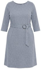 Ulla Popken 851666 Svītraina midi kleita ar 3/4 piedurknēm Pelēks melanžs