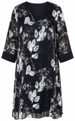 Ulla Popken 852959 Ziedaina kleita ar 3/4 piedurknēm Melns