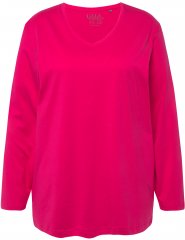 Ulla Popken Back To Basics V-Neck Relaxed Fit Cotton Tee Magenta Pink