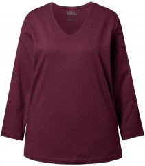 Ulla Popken Back To Basics V-Neck Relaxed Fit Cotton Tee Dark Berry