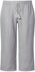 Ulla Popken Cool Linen Elastic Waist Capri Pants Light Grey Melange
