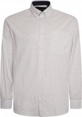 Kam Jeans P037 Dobby Print Stretch Long Sleeve Shirt White