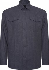 Kam Jeans P042 Premium Brushed Herringbone Long Sleeve Shirt Indigo