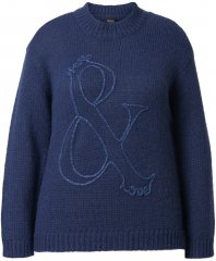 Ulla Popken Textured Glitter Embroidery Oversized Sweater Ink Blue