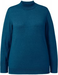 Ulla Popken Long Sleeves Mock Turtleneck Sweater Cerulean