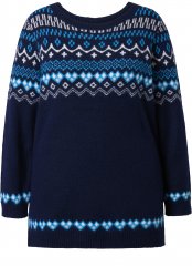 Ulla Popken Norwegian Style Pastel Tone Long Sleeve Sweater Ink Blue