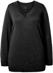 Ulla Popken Soft Fine Knit Pullover V-Neck Sweatshirt Black