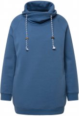 Ulla Popken Drawstring Collar Long Sleeve Sweatshirt Blue Denim