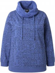 Ulla Popken Teddy Collar Printed Sweatshirt Atlantic Blue