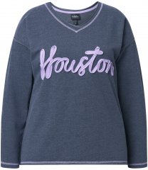 Ulla Popken Houston Textured Lettering Sweatshirt Navy
