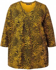 Ulla Popken Animal Print 3/4 Sleeve V-Neck Tee Neon Orange