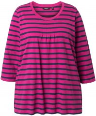 Ulla Popken Striped 3/4 Sleeve A-Line Tee Berry