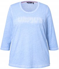 Ulla Popken UNIQUE Embroidered 3/4 Sleeve Tee Light Blue