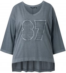 Ulla Popken 87 Applique Oversized Long Sleeve Tee Graphite Grey