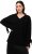 Ulla Popken Lace-Up Cuff Long Sleeve V-Neck Sweater Black - Džemperi un džemperi ar kapuci - 