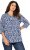 Ulla Popken Floral 3/4 Sleeve V-Neck A-Line Tee Blue - T-krekli - 