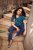 Ulla Popken Tile Print Short Sleeve Pleated Tee Teal - Apdrukāti T-krekli sievietēm - 