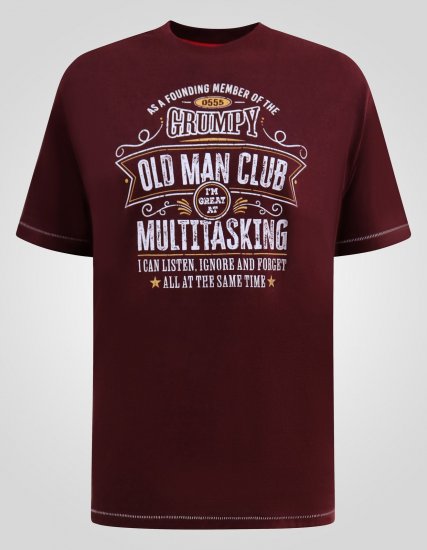 D555 Baldwin Grumpy Old Man Club Print Crew Neck T-shirt Burgundy/ Black Twist - T-krekli - T-krekli - 2XL-14XL