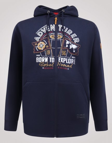 D555 Hector Adventurer Printed Zip Through Hoody Tumši zila - Džemperi un džemperi ar kapuci - Džemperi - 2XL-14XL