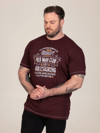 D555 Baldwin Grumpy Old Man Club Print Crew Neck T-shirt Burgundy/ Black Twist - T-krekli - T-krekli - 2XL-14XL