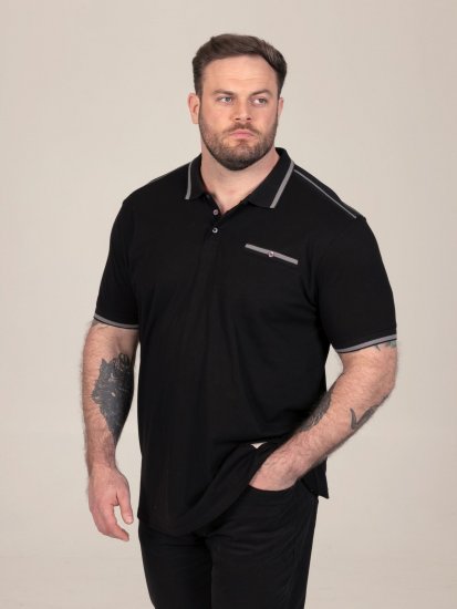 D555 Potts Jersey Polo With Jacquard Collar & Cuffs Melna - Polo krekli - Polo krekli - 2XL-8XL