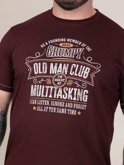 D555 Baldwin Grumpy Old Man Club Print Crew Neck T-shirt Burgundy/ Black Twist - T-krekli - T-krekli - 2XL-14XL