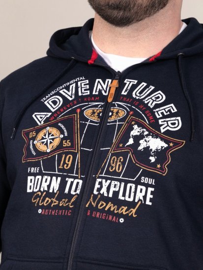 D555 Hector Adventurer Printed Zip Through Hoody Tumši zila - Džemperi un džemperi ar kapuci - Džemperi - 2XL-14XL