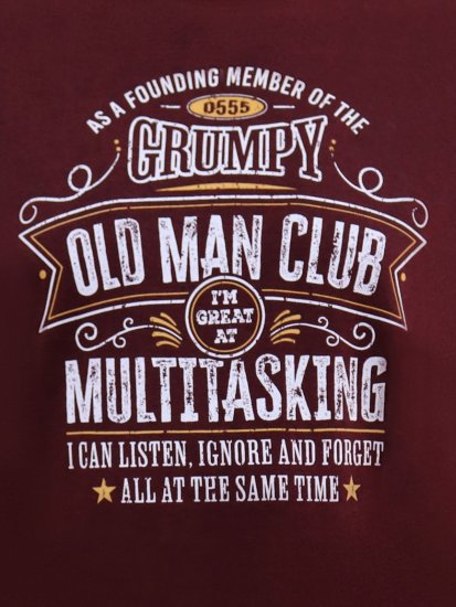 D555 Baldwin Grumpy Old Man Club Print Crew Neck T-shirt Burgundy/ Black Twist - T-krekli - T-krekli - 2XL-14XL