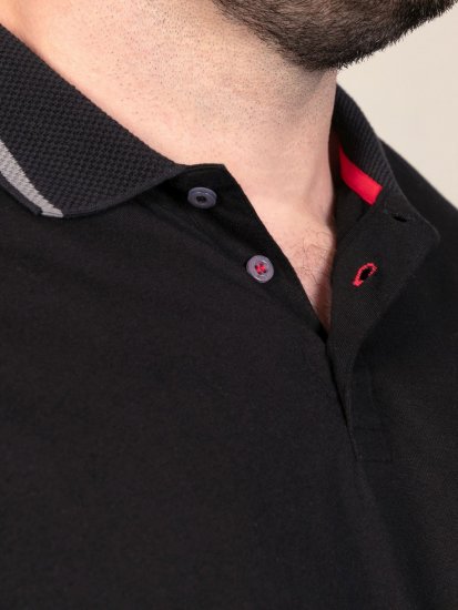 D555 Potts Jersey Polo With Jacquard Collar & Cuffs Melna - Polo krekli - Polo krekli - 2XL-8XL