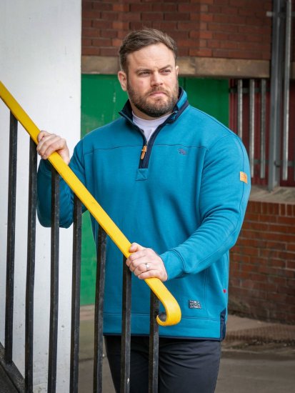 D555 Conway 1 1/4 Zip Neck Fleece Sweatshirt With Bear Logo Teal - Džemperi un džemperi ar kapuci - Džemperi - 2XL-14XL