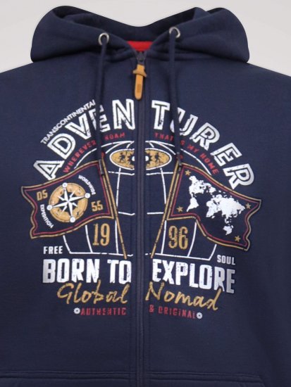 D555 Hector Adventurer Printed Zip Through Hoody Tumši zila - Džemperi un džemperi ar kapuci - Džemperi - 2XL-14XL