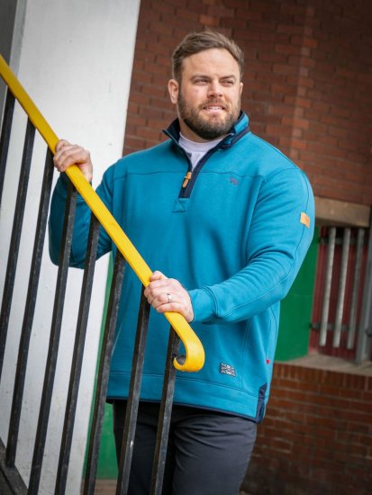D555 Conway 1 1/4 Zip Neck Fleece Sweatshirt With Bear Logo Teal - Džemperi un džemperi ar kapuci - Džemperi - 2XL-14XL