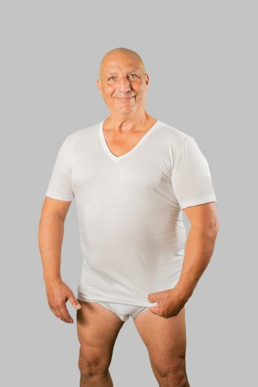 20 Nodi Short Sleeve V-Neck in Combed Cotton Jersey White - Apakšveļa un peldšorti - Apakšveļa - 2XL-8XL