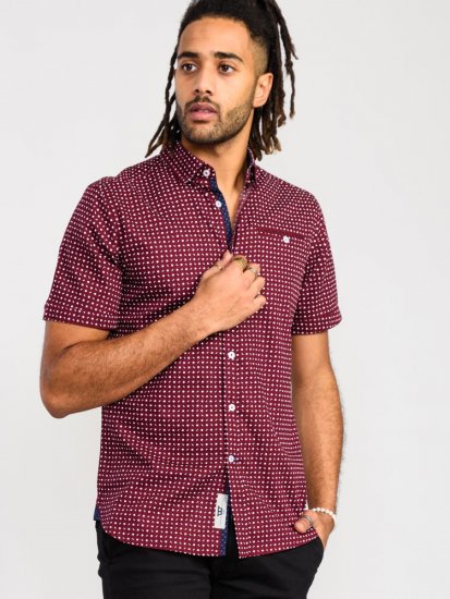 D555 Hillcrest S/S Micro Ao Print Shirt Burgundy - Krekli - Krekli - 2XL-8XL
