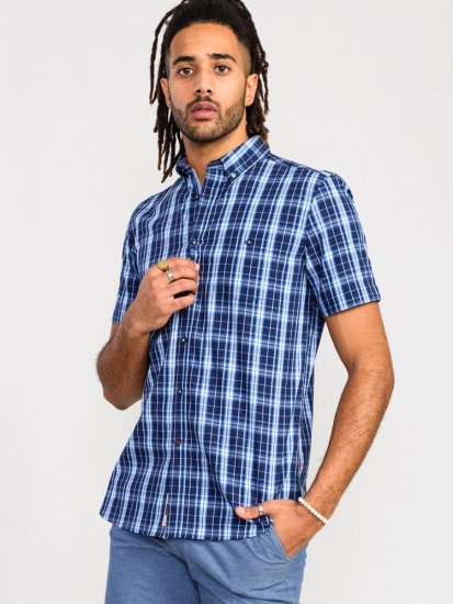 D555 Walcot Check Button Down Collar S/S Shirt Navy - Krekli - Krekli - 2XL-8XL