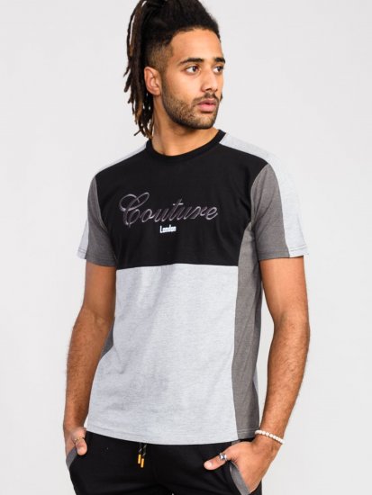 D555 Felix Couture Crew Neck Cut And Sew T-Shirt Black/Charcoal - T-krekli - T-krekli - 2XL-14XL
