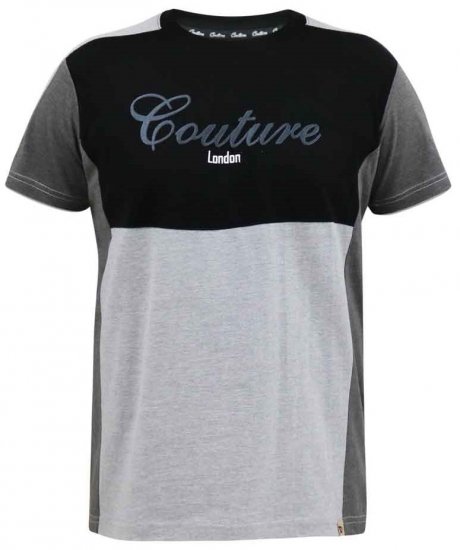 D555 Felix Couture Crew Neck Cut And Sew T-Shirt Black/Charcoal - T-krekli - T-krekli - 2XL-14XL