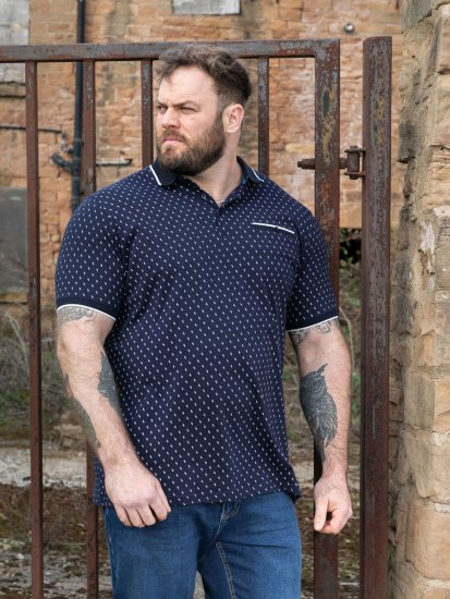 D555 Reid AOP Polo With Jacquard Collar, Pocket And Cuffs Tumši zila - Polo krekli - Polo krekli - 2XL-8XL