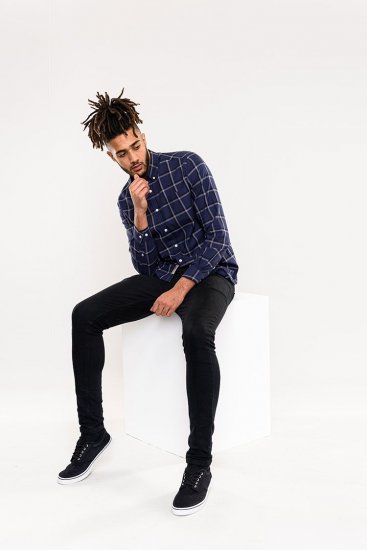 D555 Townsville Check Button Down Collar Shirt Navy - Krekli - Krekli - 2XL-8XL