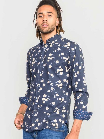 D555 Rooksey Floral Print Shirt Navy - Krekli - Krekli - 2XL-8XL
