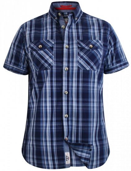 D555 Safford Short Sleeve Navy Check Shirt - Krekli - Krekli - 2XL-8XL