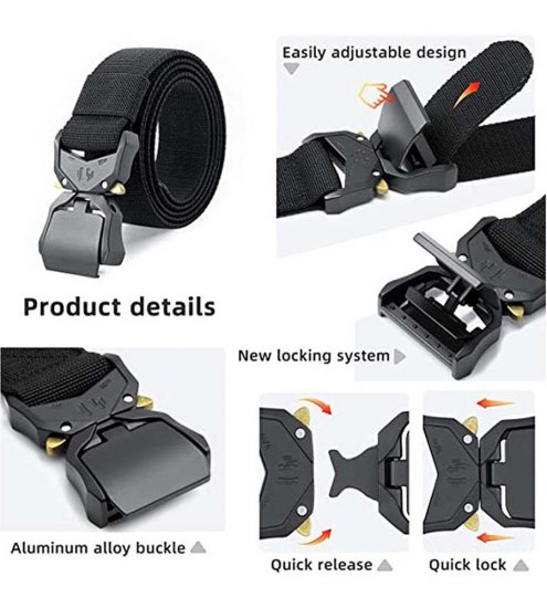 D555 Dale Tactical Stretch Webbing Belt with Heavy Duty Quick Release Buckle Black - Jostas - Liela izmēra Jostas - W40-W70/2XL-8XL