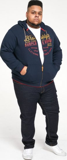 D555 WORCESTER Full Zip Hoody With Brooklyn Chest Print - Džemperi un džemperi ar kapuci - Džemperi - 2XL-14XL
