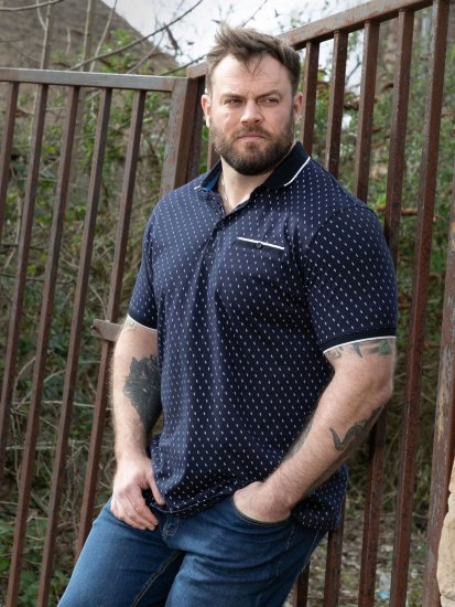 D555 Reid AOP Polo With Jacquard Collar, Pocket And Cuffs Tumši zila - Polo krekli - Polo krekli - 2XL-8XL