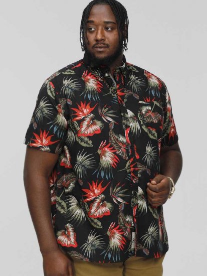 D555 LENNOX Hawaiian AO Print Shirt Black - Krekli - Krekli - 2XL-8XL