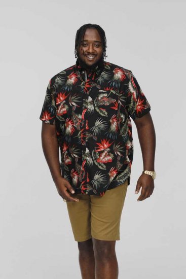 D555 LENNOX Hawaiian AO Print Shirt Black - Krekli - Krekli - 2XL-8XL